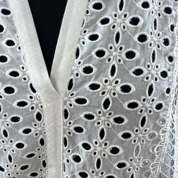 HALE BOB Eyelet Blouse Top White Cotton Split Neckline Long Sleeves Size L Large - Picture 7 of 10